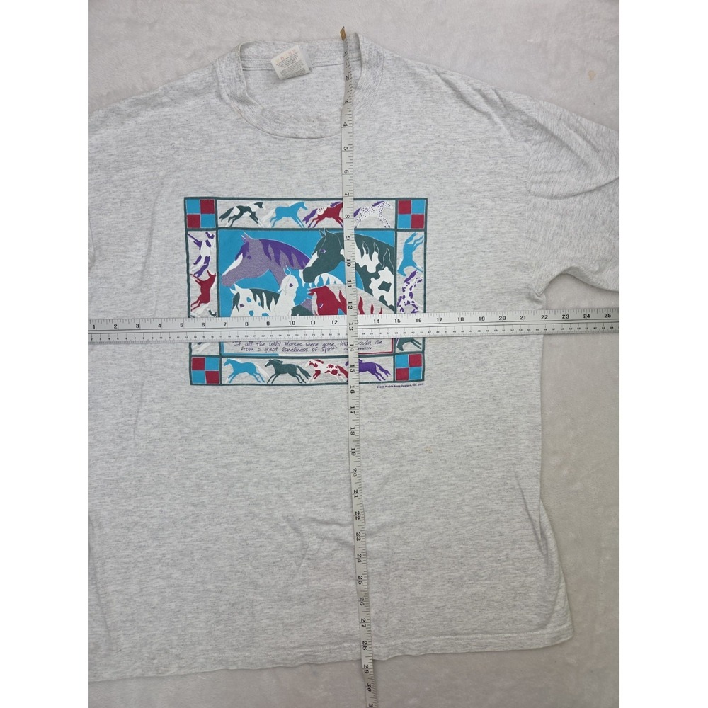 Vtg 1997‎ Prairie Song Graphic T-Shirt Horse Native American Western Gray Size L - Picture 7 of 11